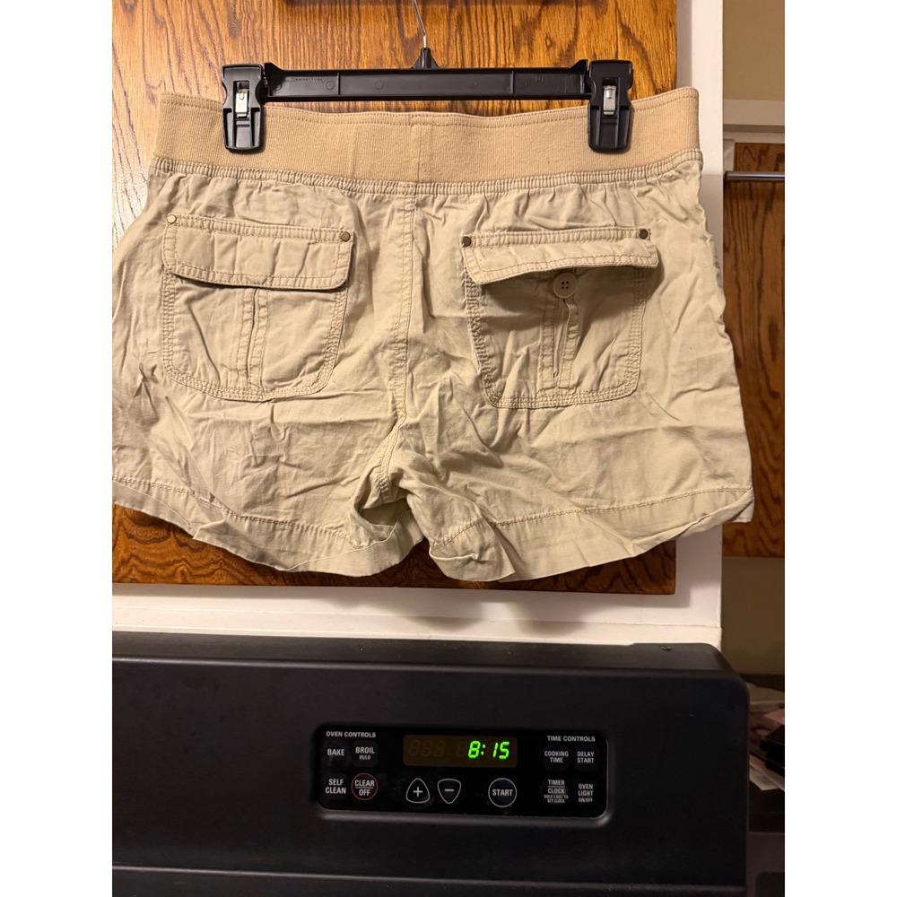 Arizona Jean Co Khaki Shortie Utility Shorts Womens 16.5 Plus Elastic Waist Tan - Picture 6 of 6